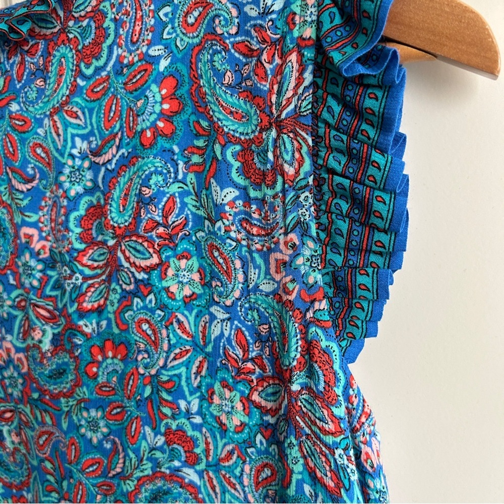 EUC J Jill blue/teal paisley dress. Size Small. Ruffles. Lightweight and flowy - Picture 4 of 12
